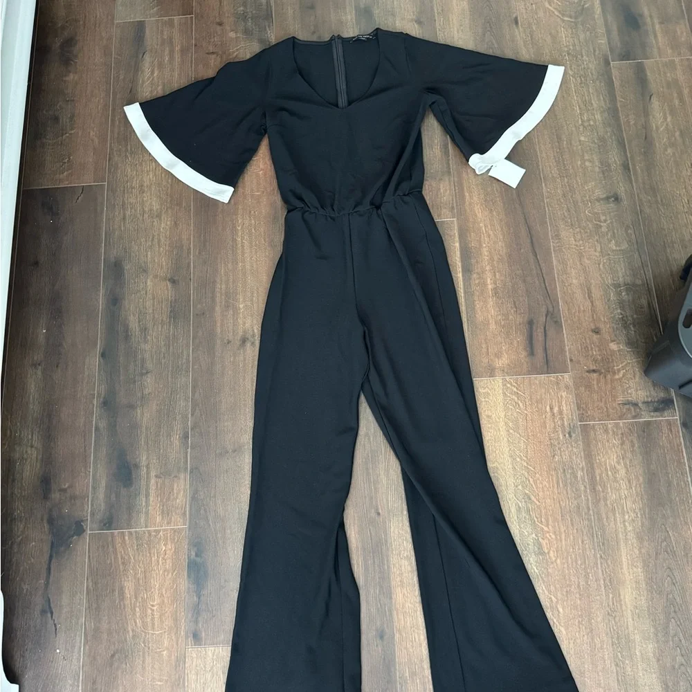 Boston Proper Black and White Jumpsuit with Flared Legs - Picture 1 of 2